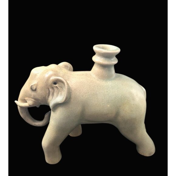 Vintage Thai Celadon Matte Gray Crackled Glaze Elephant Statue Large 8.5"x11"x5" - Picture 2 of 16